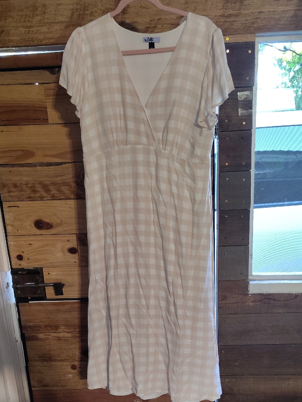 Vila Soft Check Midi Dress in Beige